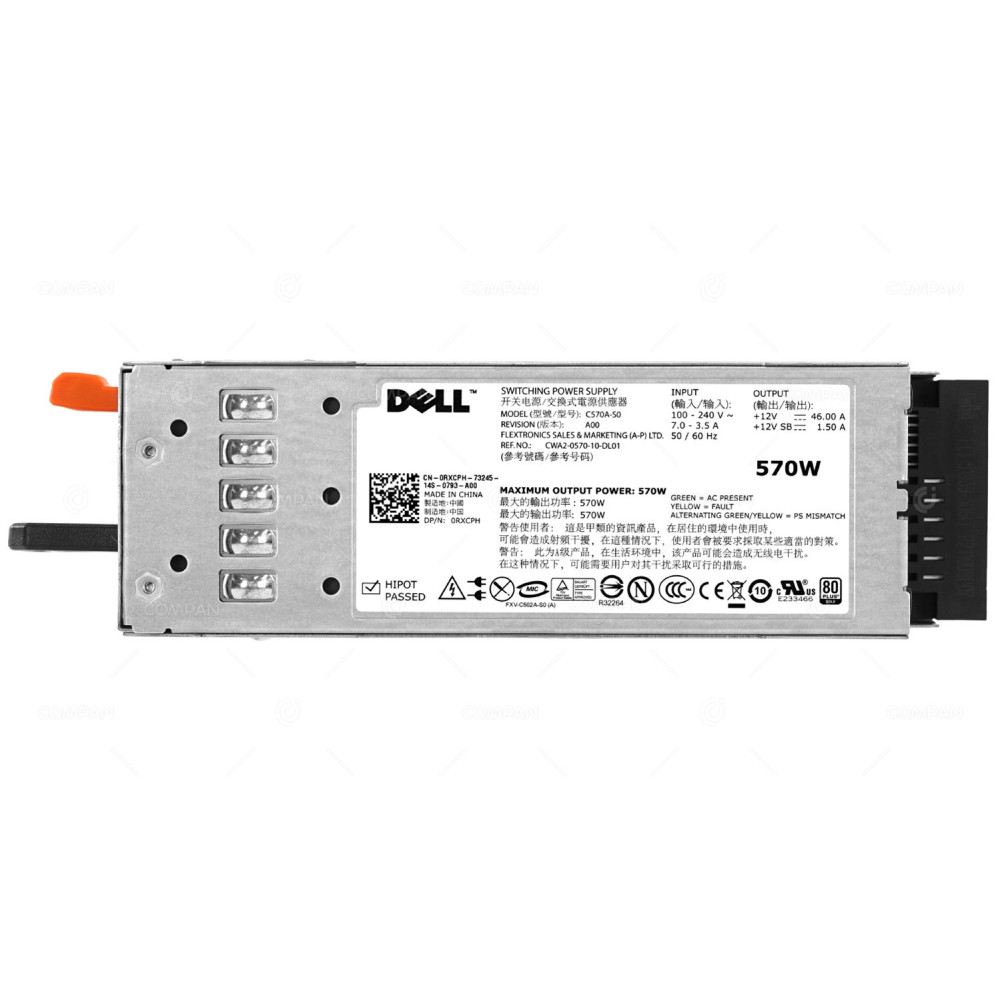 RXCPH DELL 570W POWER SUPPLY 80 GOLD PLUS FOR DELL POWEREDGE R710 T610